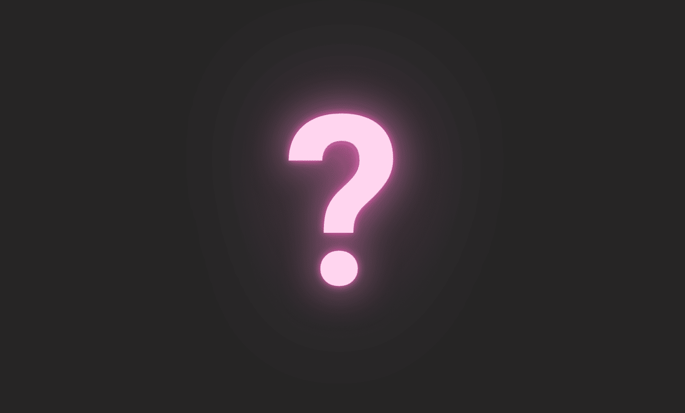 neion pink question mark against a dark grey background