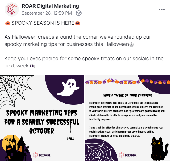 screenshot of halloween themed social media post, spooky marketing