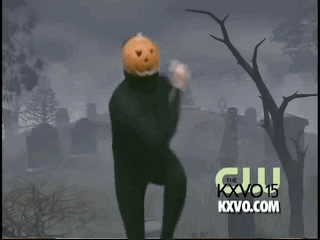 man in pumpkin mask dancing, spooky marketing 