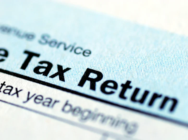Tax return document close up.